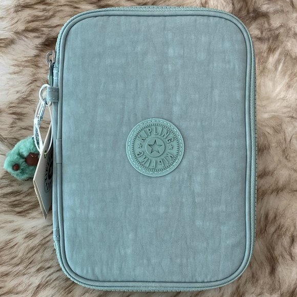 NWT Kipling 100 Pens Printed Case Bag Pouch Green Tonal - Picture 2 of 11